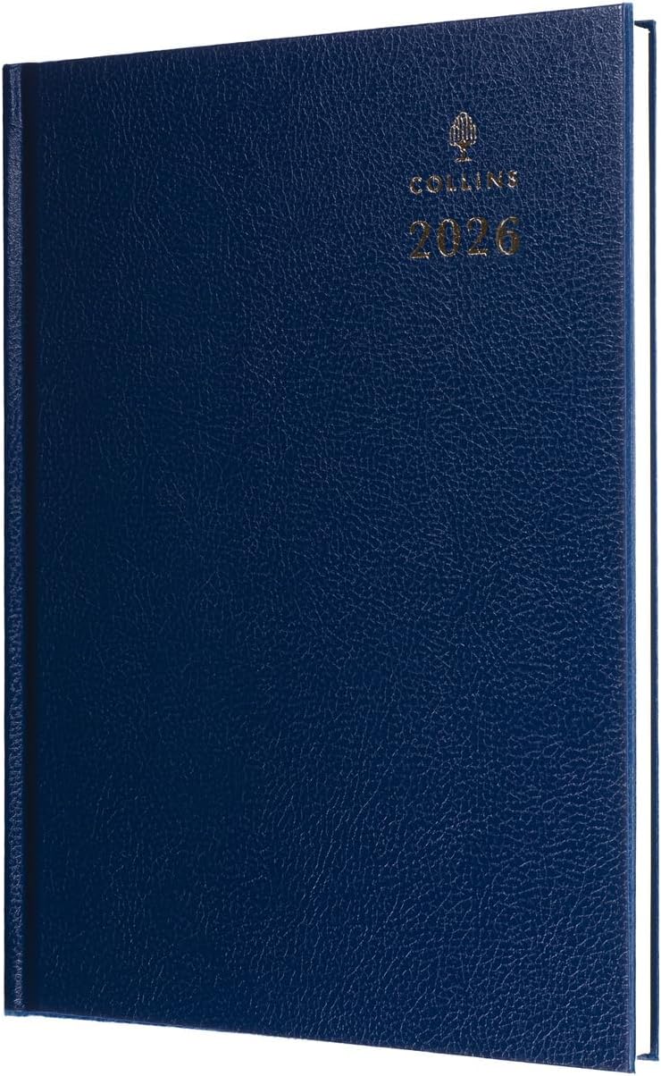 Collins - Desk - 2026 12 Month Calendar Year Planner, Day-To-Page Diary, A4 Hard Cover - Blue (44.60-26)