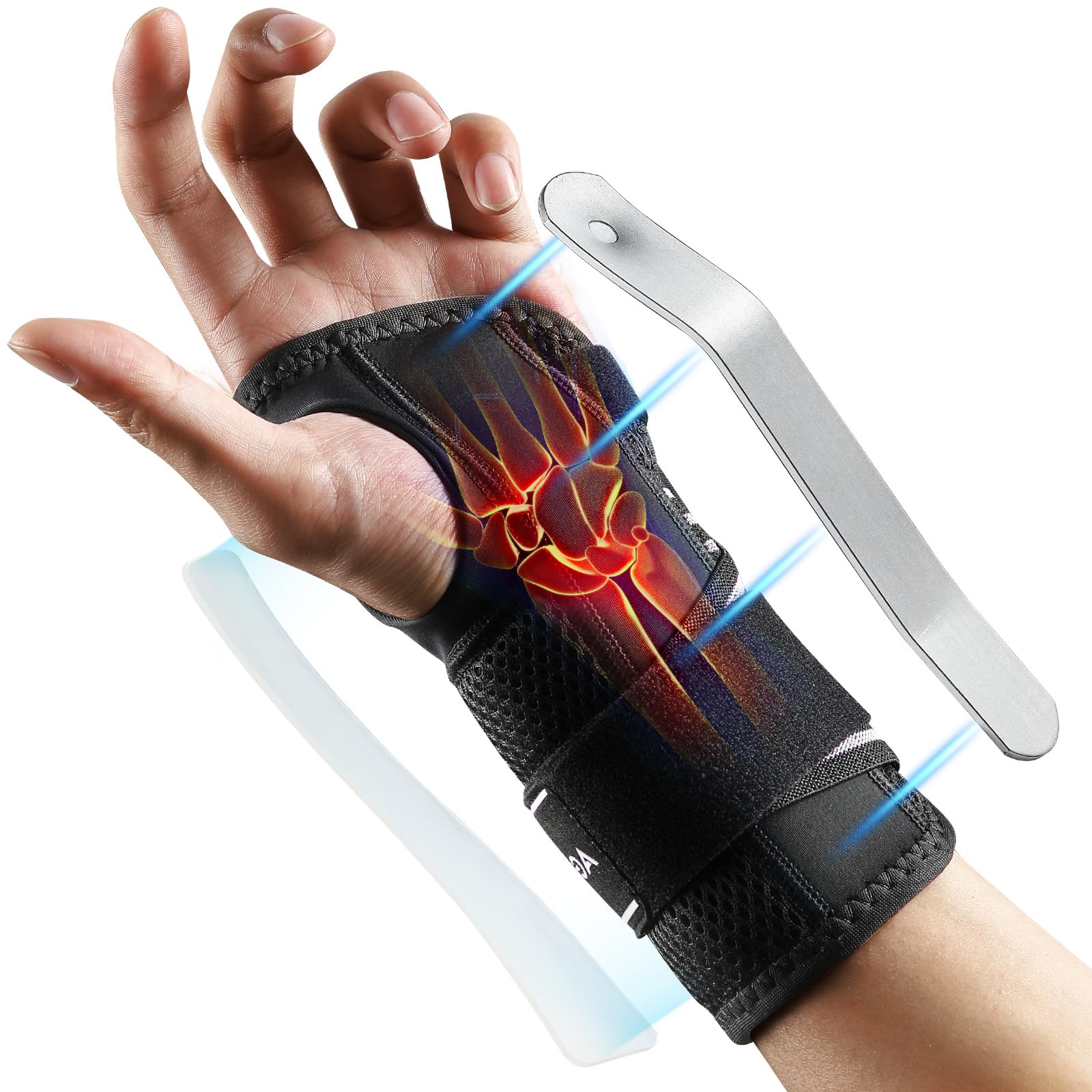 AGPTEK Muñequera Tendinitis para Nocturna Oficina y Día Soporte, Alivio Síndrome del Túnel Carpiano, Embarazo y Postoperatorio - Soporte Ergonómico con Férulas de Aluminio, Ajuste Seguro