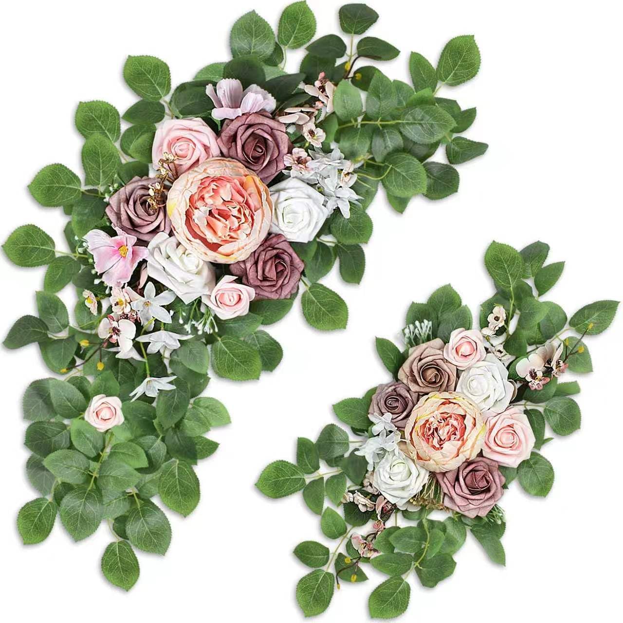 White Artificial Flowers for Wedding Arch Set of 2 | Wedding Arch Flowers, Artificial Flower Garland Be Suited to Banquet, Reception Entrance Welcome Sign, Faux Floral Swags