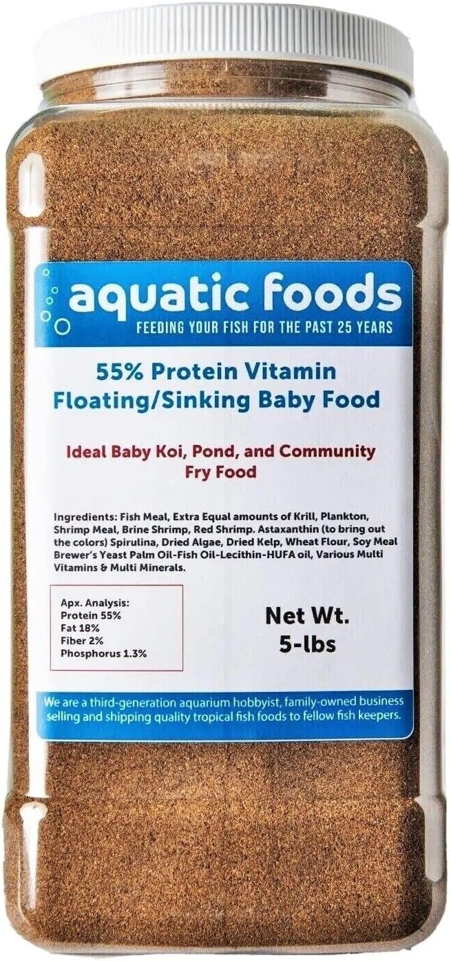 Aquatic Foods Inc. 55% Protein Vitamin Rich Floating/Sinking Fry & Community Tropical Fish Food...2-lb Med Jar