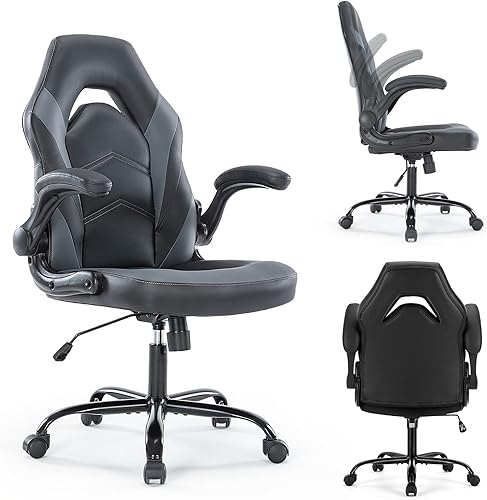Silla de juegos  Sillas de oficina ergonómicas con reposabrazos abatibles y altura ajustable para escritorio empalme de piel sintética con soporte