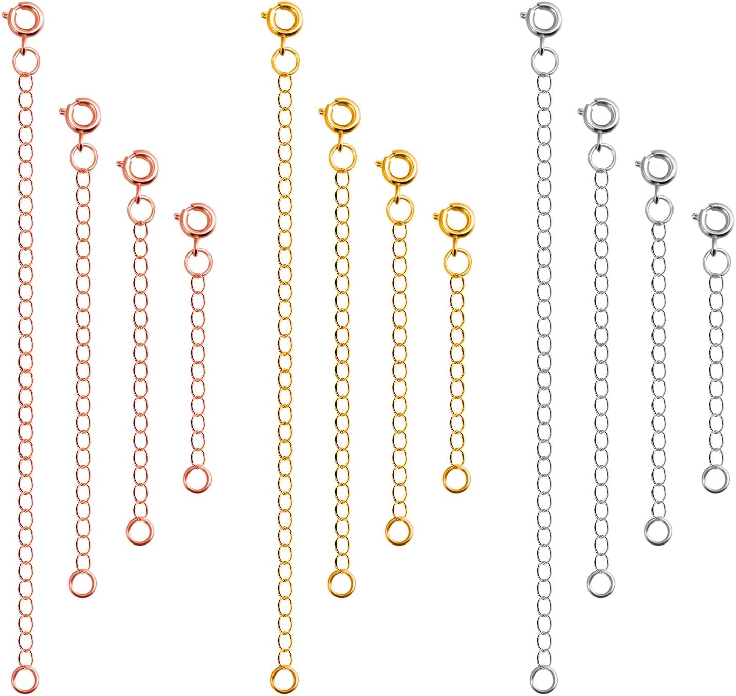 Jewelry Extenders for Necklaces, Anezus 12pcs Necklace Extenders, Chain Extenders for Necklace, Bracelet and Jewelry Making (Assorted Sizes & Colors)