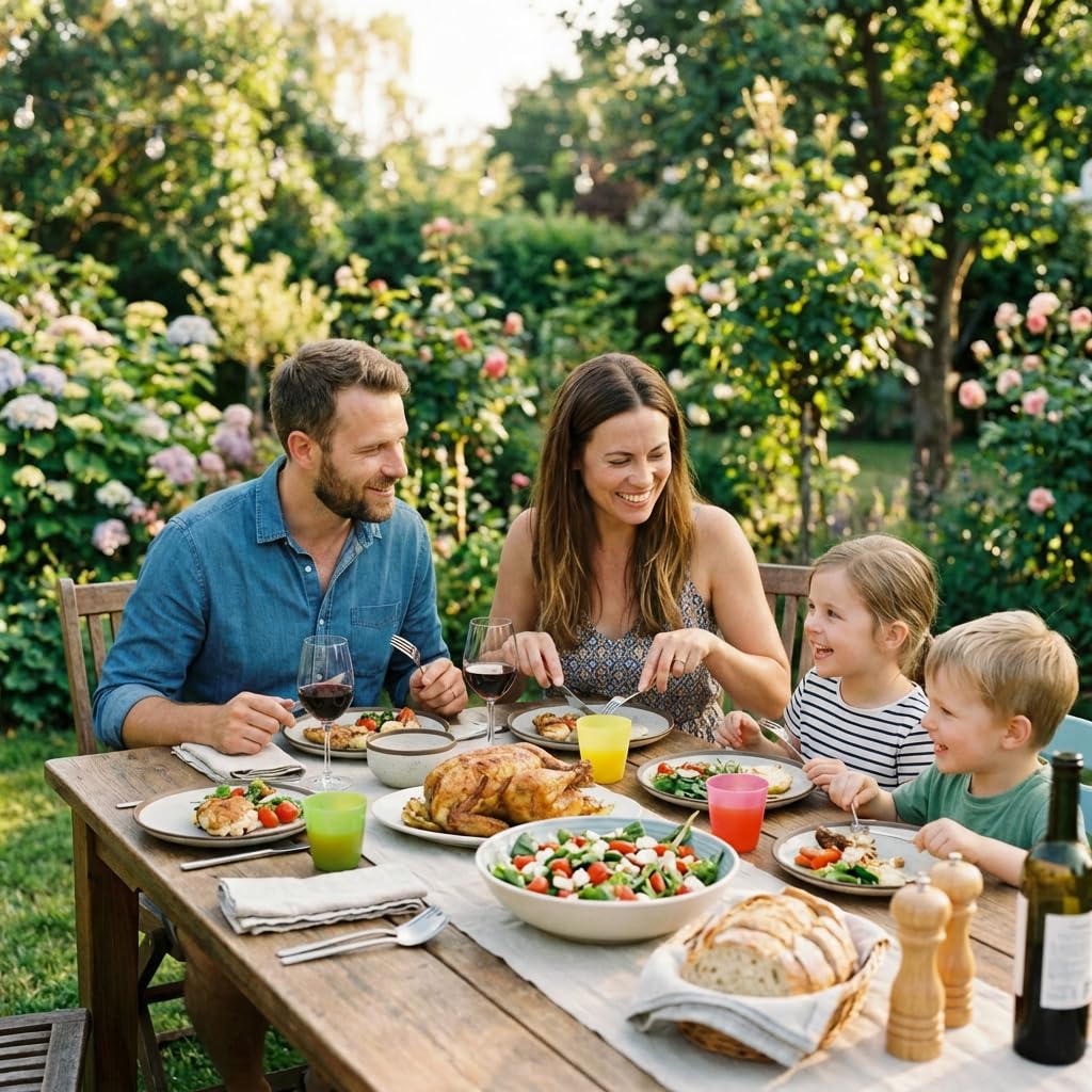 Melamin Geschirr Set 6 Personen,Camping Teller Set, Spülmaschinenfest Essgeschirr Set, Ideal für Outdoor,Wohnwagen & Gartenparty (Brauner Rand)