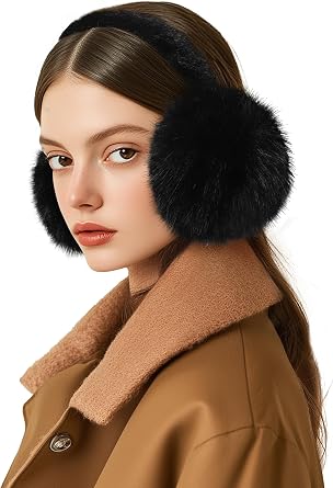 Women Winter Ear Muffs Foldable Ear Warmers Ultra Soft Fluffy Faux Fur Earmuffs for Travel Skiing Outdoor