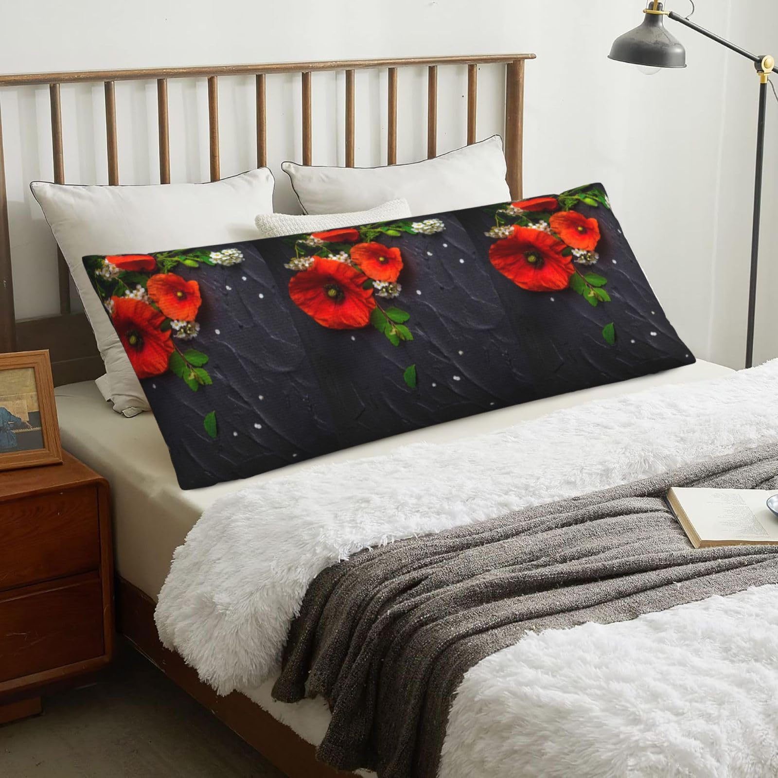 Bouquet Of Red Poppies, Body Pillow Cover with Zipper,Long Body Pillowcase 20 x 60 in