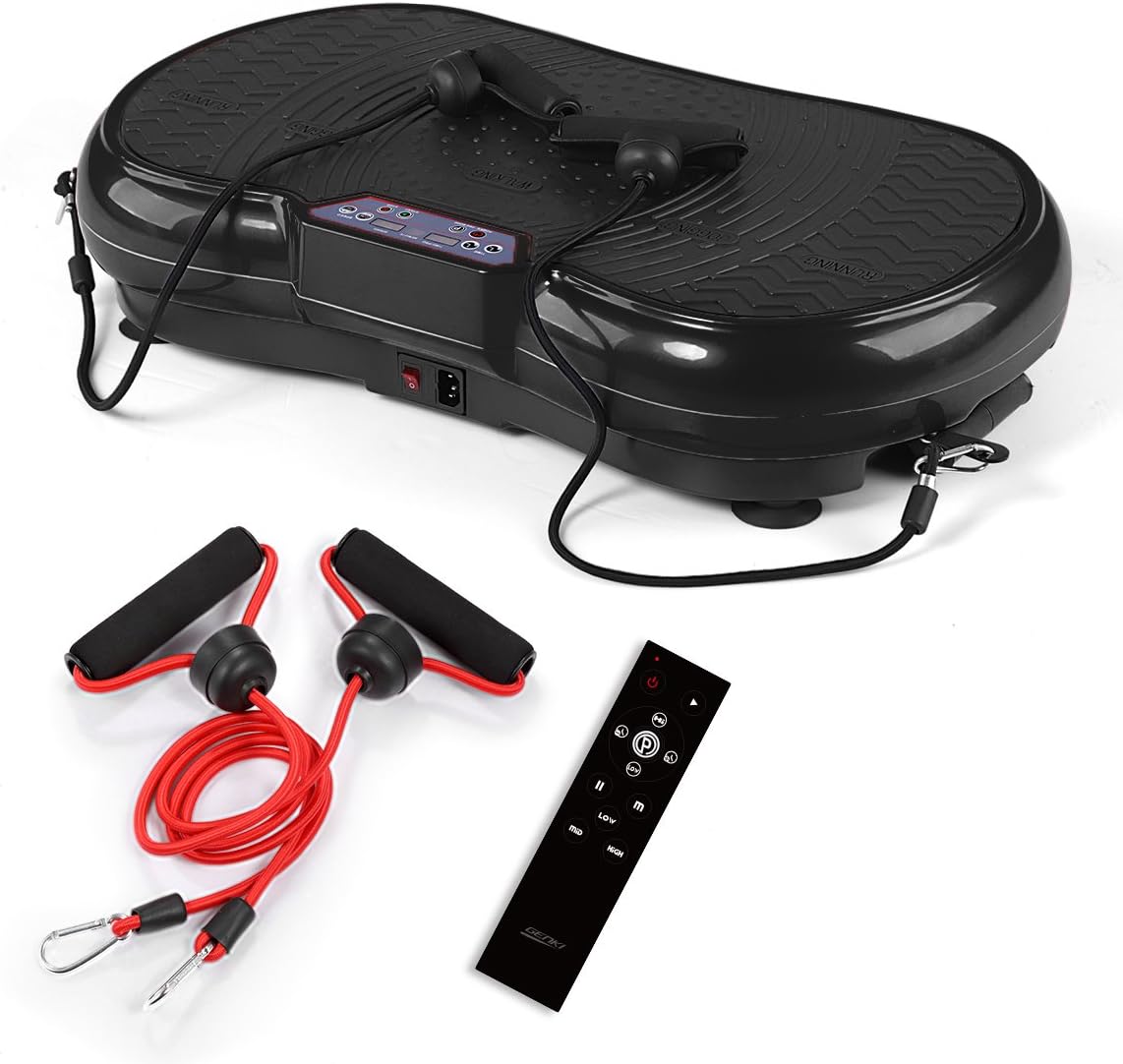 GENKI YD-1008B Fitness Vibration Platform Whole Body Shape Exercise Machine Vibration Plate Massage Workout Trainer with 2 Resistance Bands &Remote Controller, Max User Weight 330Lbs