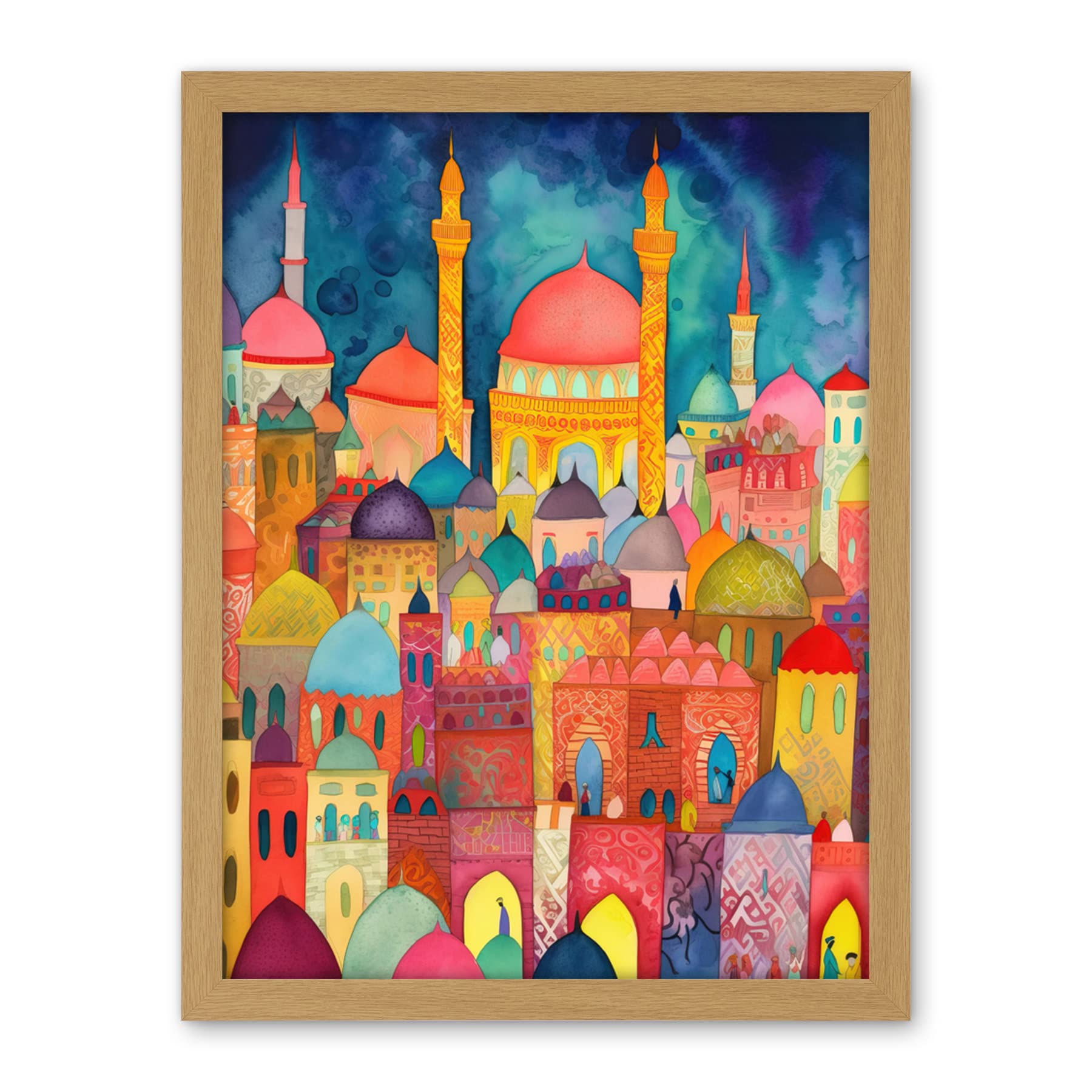 Artery8 Hagia Sophia Evening Cityscape Folk Art Watercolour Painting Artwork Framed Wall Art Print 18X24 Inch