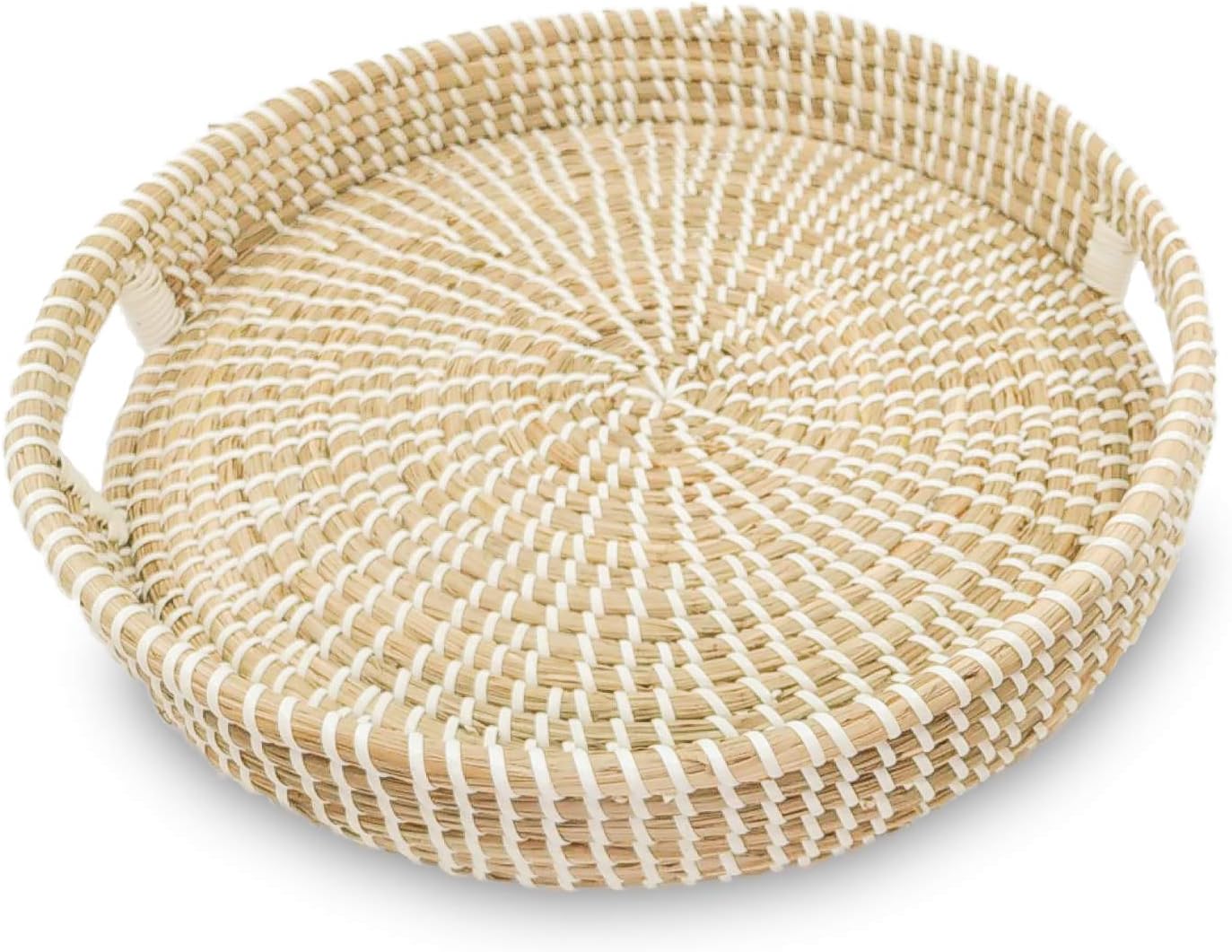 Round Serving Seagrass Trays (White with Recessed Open Handle)