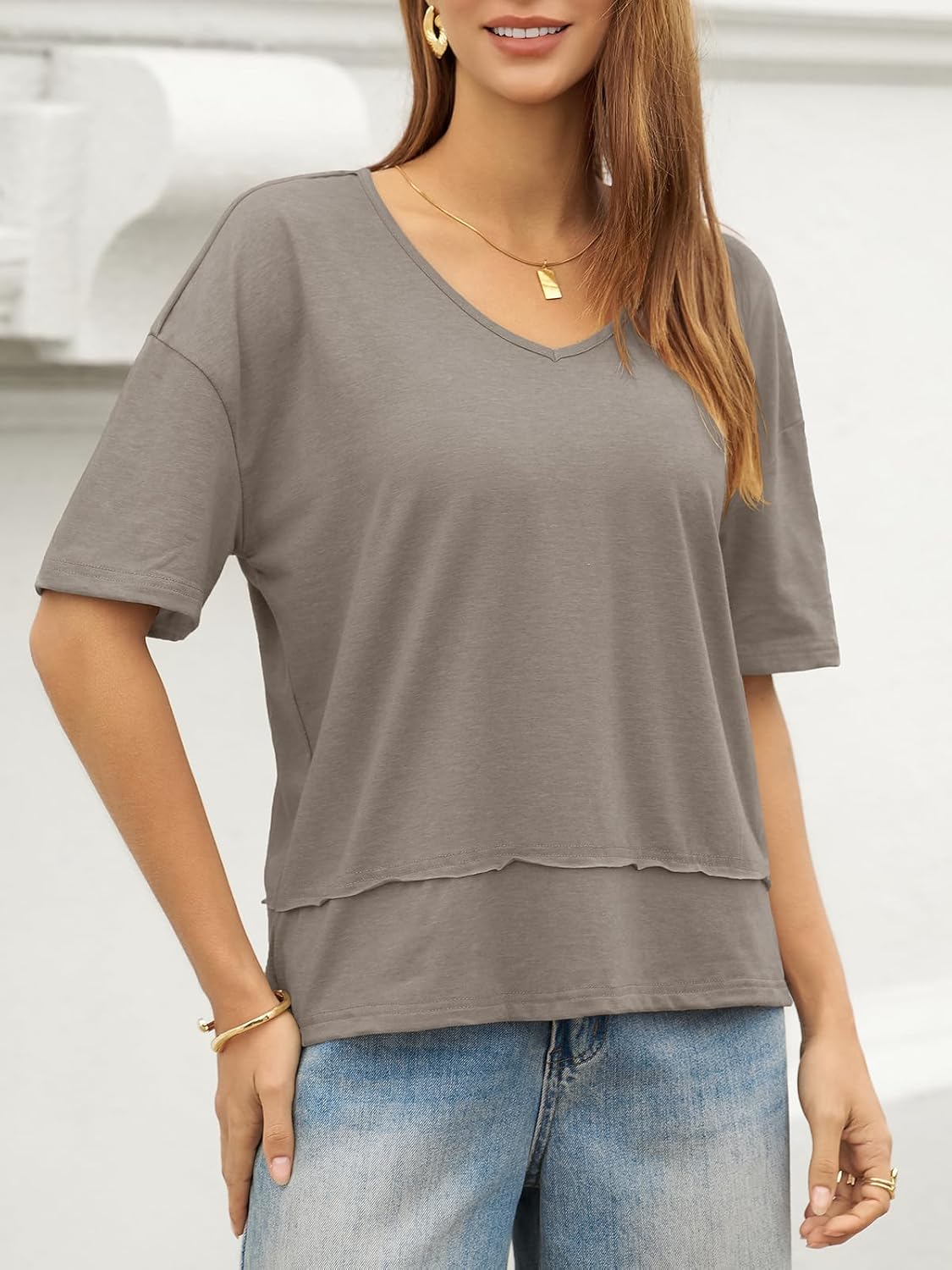 UNCLECAT Womens V Neck T Shirts Summer Trendy Short Sleeve Shirts Loose Casual Tops Tee - Image 5