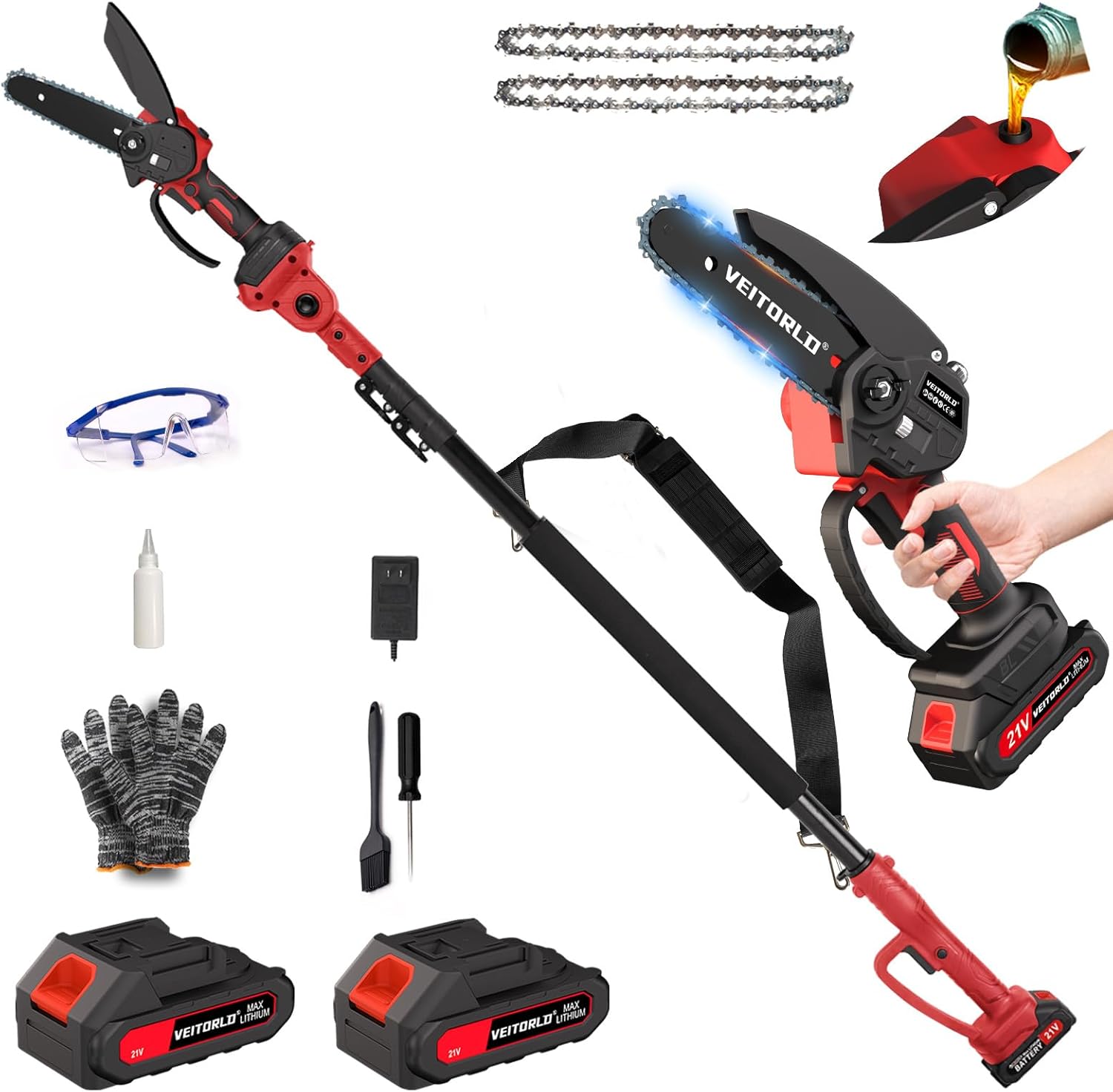 Veitorld Hochentaster, 2 in 1 MiniKettensäge und AkkuAstschere