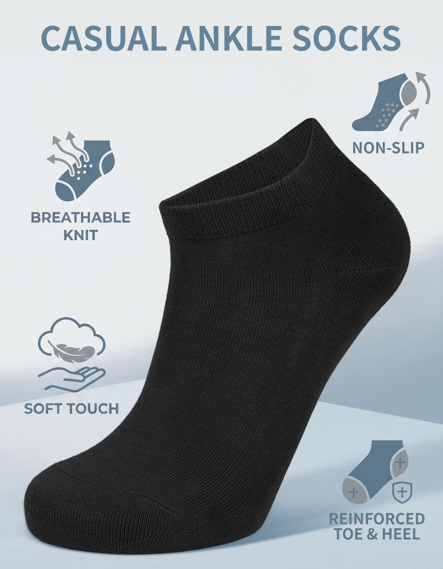 CLOSEMATE Calcetines Tobilleros Hombre Mujer de Algodón 5 o 10 pares Transpirables Suaves Cómodos Verano Cortos Bajos Blanco Negro
