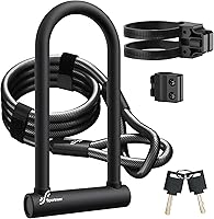 Sportneer Heavy Duty Bike U-Lock: 18mm Shackle, 6ft Steel Cable, 2 Keys & Mounting Bracket for Road Mountain Bikes (11.5"x6.25")