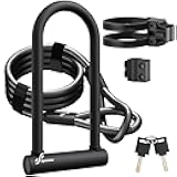 Sportneer Bike Lock: Heavy Duty Bike U Lock with 6ft Security Steel Cable - 18mm Shackle Bicycle U-Locks with Keys and Sturdy Mounting Bracket for Road Mountain Bike Bicycle, Size 11.5''x6.25''