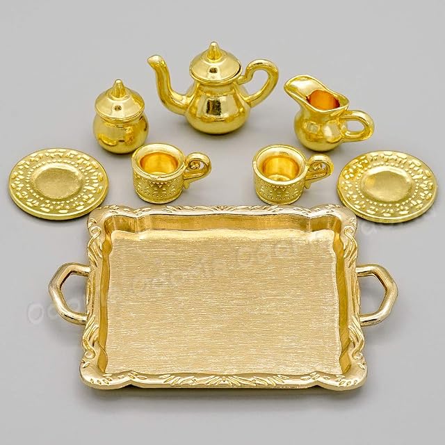 Foto 4 de 6 de Odoria 1/12 Miniatura 8PZ Antiguo Juego de Té de Té Dorado Cocina Accesorio para Casa de Muñecas
