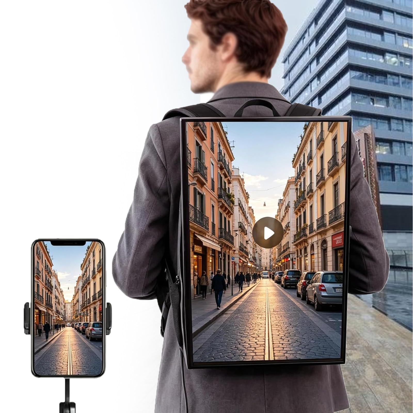 Atwynd 21.5 Inch Video Advertising Backpack, LCD Screen Backpack, Mobile Digital Advertising Board, Remote APP Billboard, Rotatable Program Player WiFi