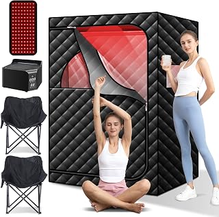Portable Infrared Sauna Box with 660nm Red Light Therapy, 2 Person Dry Wind Saunas Tent with 2 Large Folding Chairs, 99 Mins Timer & 149℉ Temperature, for Home Spa Relaxation & Detoxification