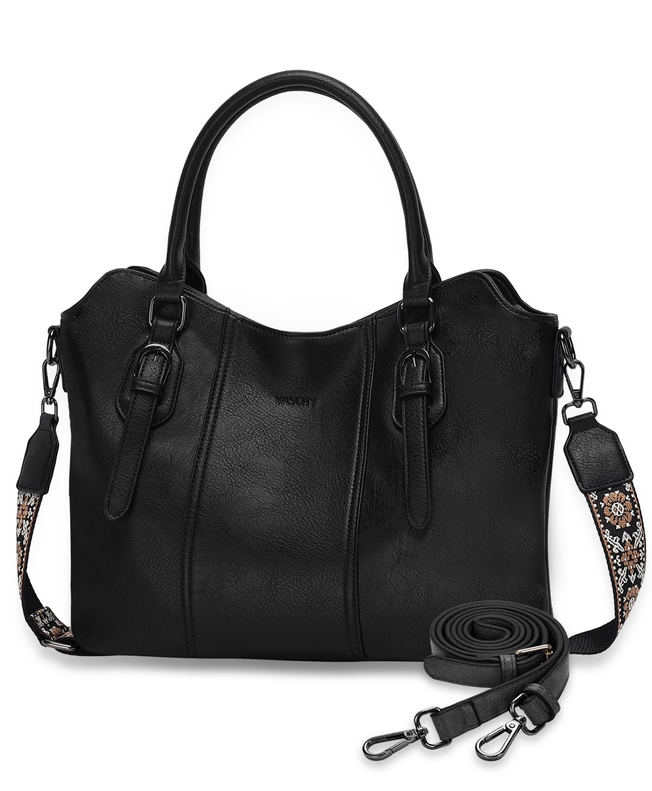VASCHY Torby hobo dla kobiet, wegańska skórzana torba z górnym uchwytem, torebka na ramię, torebka z paskiem do gitary crossbody,