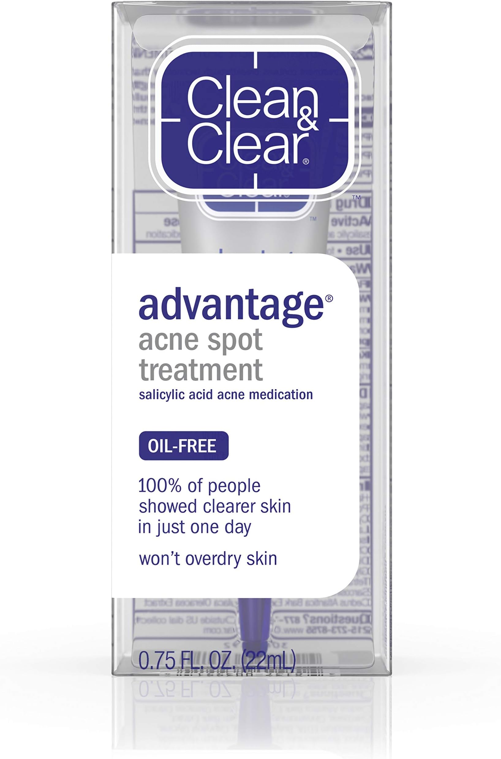 Clean & Clear Advantage Acne Spot Treatment, Oil Free Acne Treatment with Salicylic Acid, Witch Hazel, and BHA, Gel Pimple Cream for Adults and Teens, Witch Hazel & Salicylic Acid Medication,.75 oz