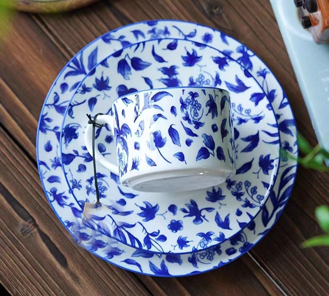 Coffee Cup,Tea Cups,Coffee Cup* Ceramic Coffee Cup Set,Tea Set,Ceramics Coffee Cup Saucer Set with 3 Pieces,Chinese Blue and White Porcelain Style Tea Cup Saucer Set Porc