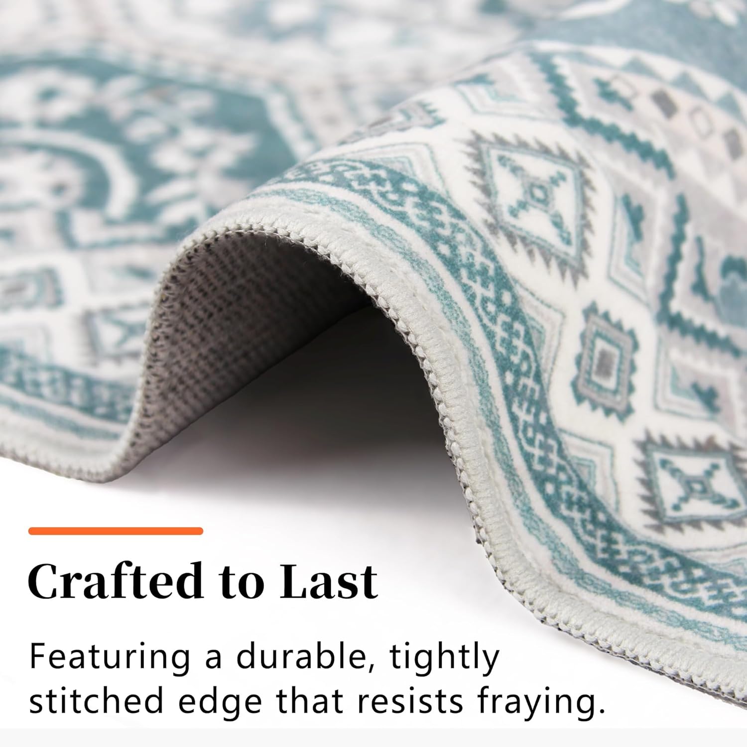 3x5 Washable Rug, Soft Non-Slip Boho Moroccan Rug, Low-Pile Printed Indoor Teal Throw Rugs for Entryway, Kitchen, Bedroom Bedside, Entrance- Teal