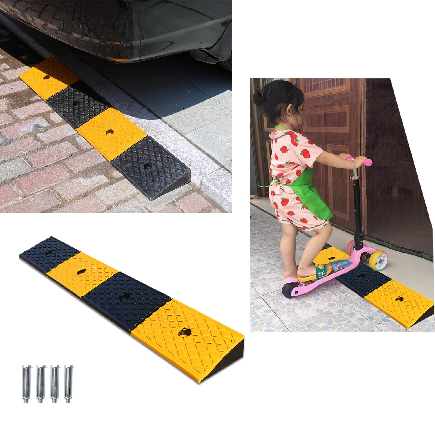 tonchean Rampa in gomma per marciapiede, altezza 5 cm, rampa per sedia a rotelle, 100 x 15 x 5 cm, rampa antiscivolo con 4 bulloni, per porte, garage, marciapiedi, bici, moto, camion, scooter