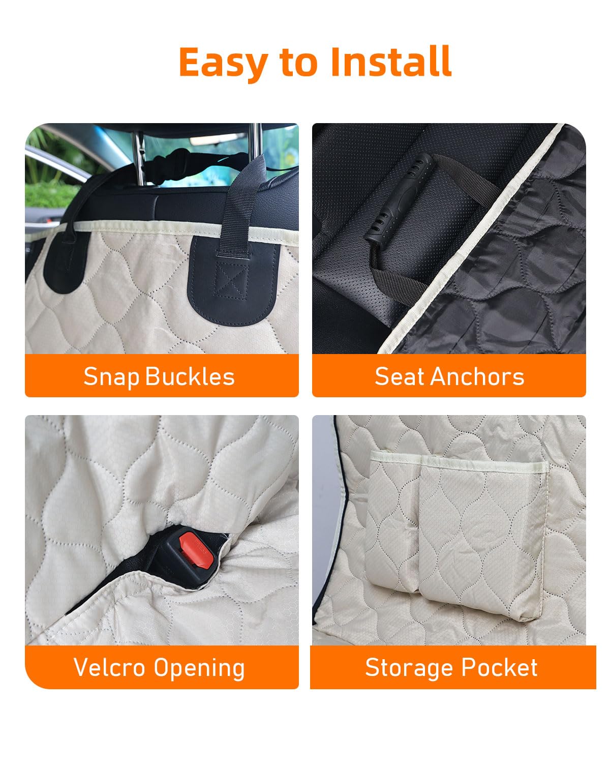 PETICON Coprisedile auto per cani con finestra a rete, 100% impermeabile, coprisedile per sedile posteriore, antigraffio, amaca per cani per auto, camion, SUV, Jeep, beige