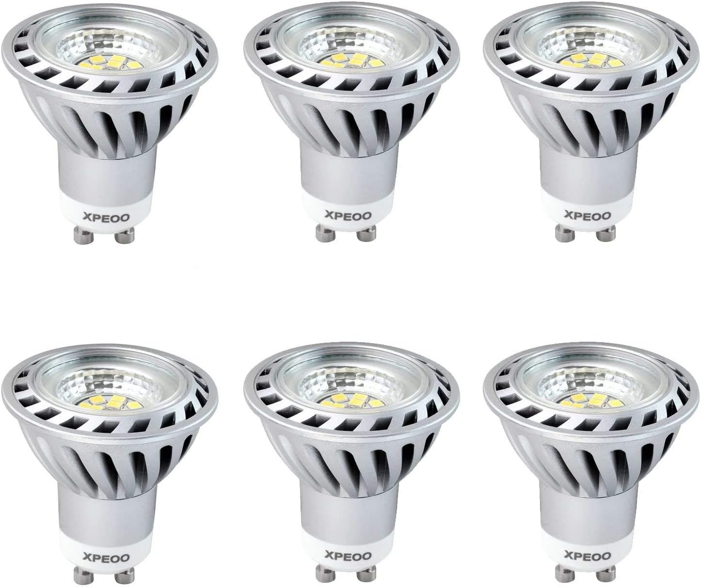 Xpeoo® Super Bright 6W GU10 LED Halogen Bulbs Cool Natural White 50W Equivalent Dimmable Spot Socket Light Lamp Bulb Lighting Spotlight Package Of 6 Units 230V (GU10 Dimmable Cool White)