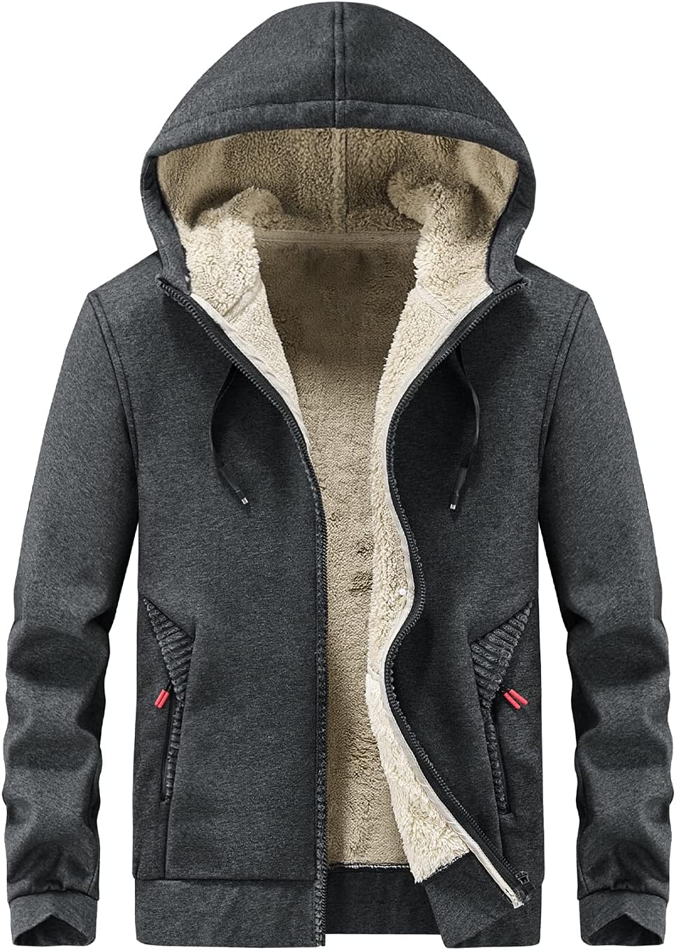 Gihuo Men's Winter Sherpa Lined Hoodie Zip Up Sweatshirt Heavyweight Warm Fleece Jacket with Pockets