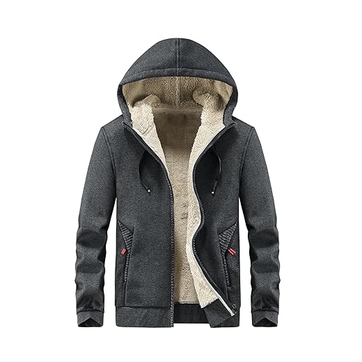Gihuo Moletom masculino de inverno forrado com capuz e zíper jaqueta de lã quente pesada com bolsos