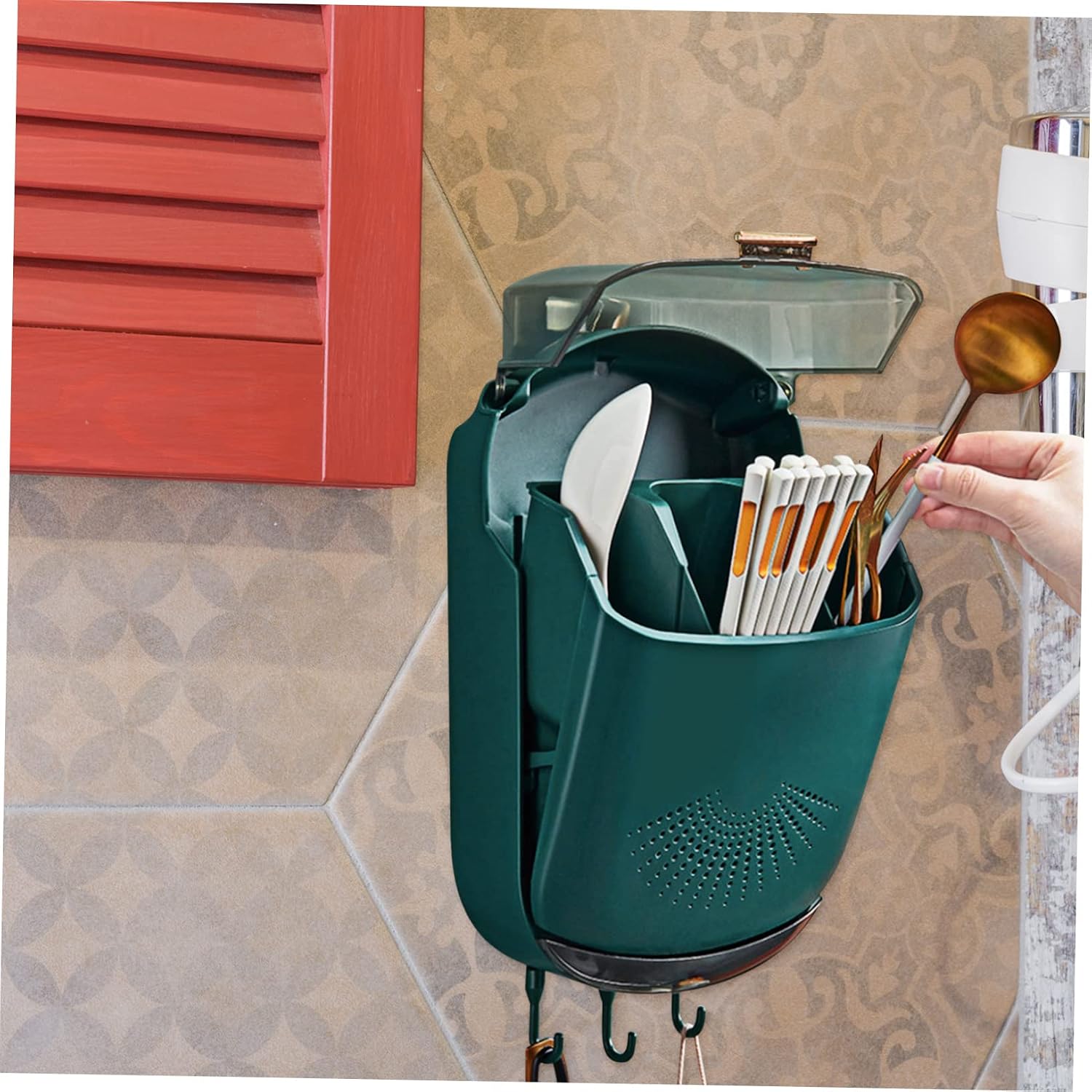 Spoon and Chopstick Holder Wall Hanging Utensil Container Ceramic Chopstick Storage Kitchen Cutlery Rack