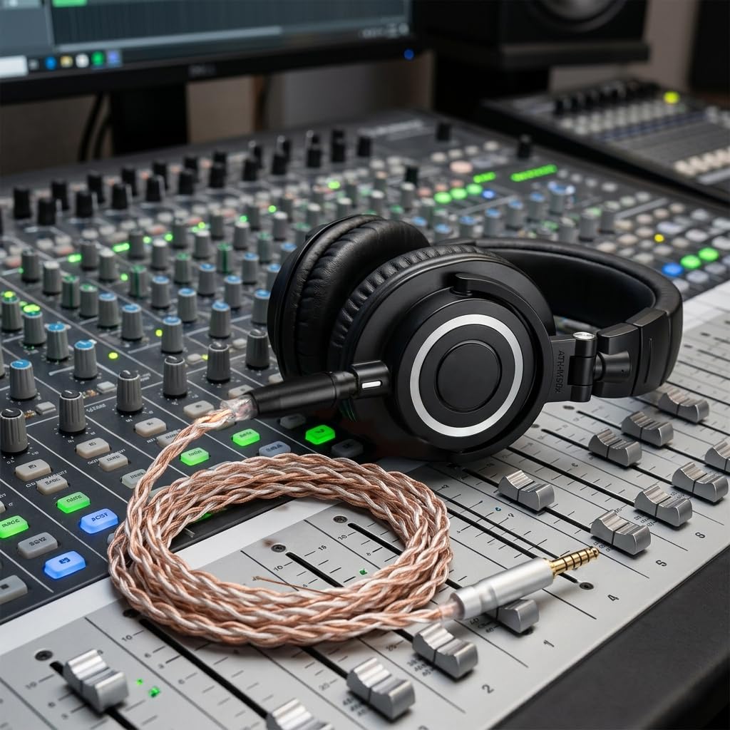 GEEKRIA Apollo Silver-Plated 4.4mm to 2.5mm Headphone Replacement Cable, Balanced Audio Headphone Cable Cord Compatible with ATH-M50X (4.9 ft / 1.5 m)