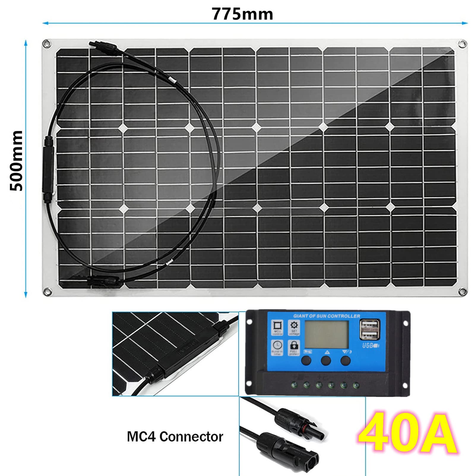 Pannello Solare Fotovoltaico 800W 18V, Kit Pannello Solare, Caricatore per Casa, Campeggio, Barca, Roulotte, Camper e Altre Applicazioni off-Grid