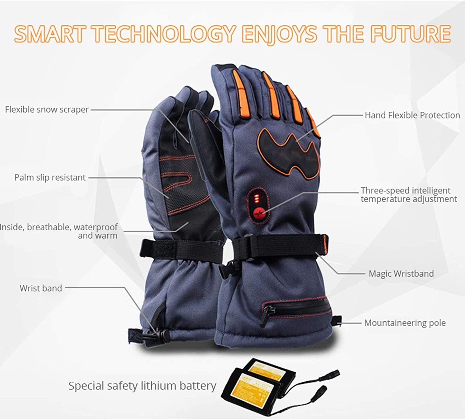 CHEWYNP Guantes térmicos eléctricos Guantes térmicos con batería Recargable para Hombres y Mujeres, Guantes térmicos Impermeables Guantes cálidos de Invierno para Esquiar Senderismo Guante