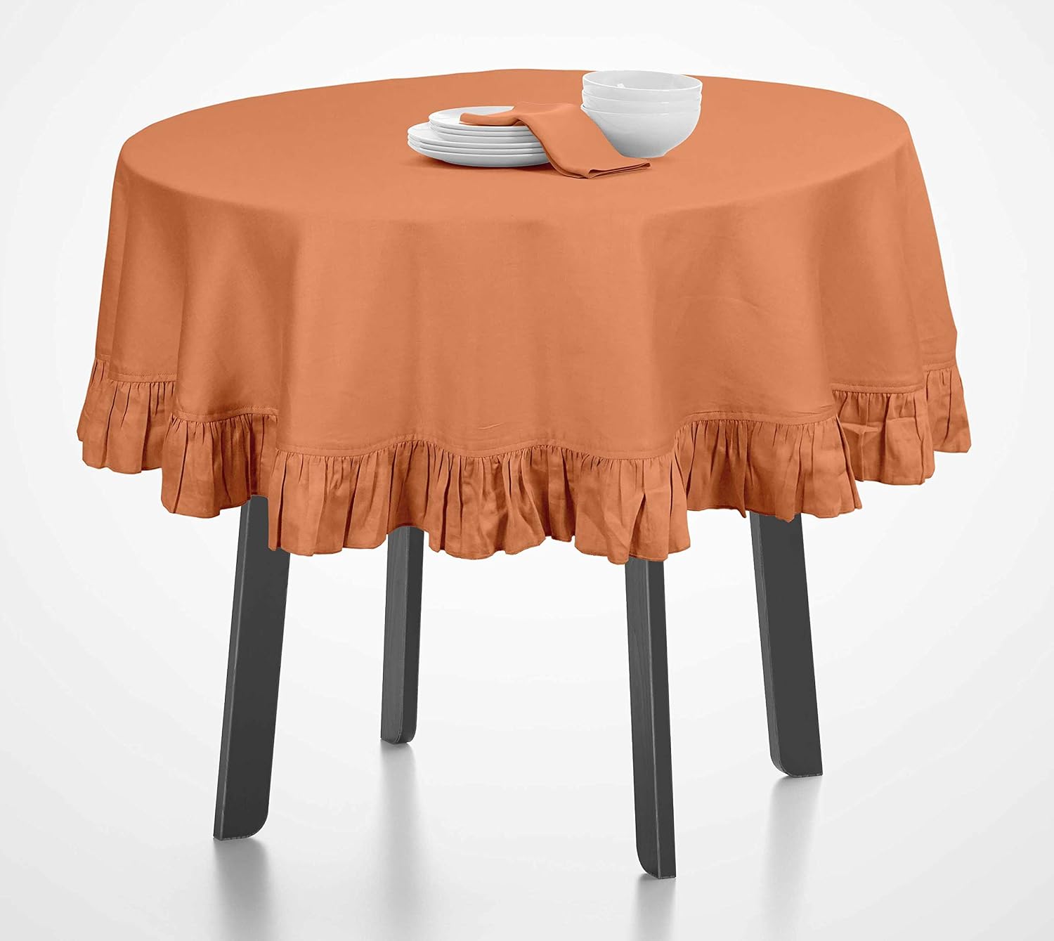 Ruffle Tablecloth Kitchen Dining Tabletop Cover Decoration Cotton Solid Table Cover Round, Light Peach-54 Inches Diameter