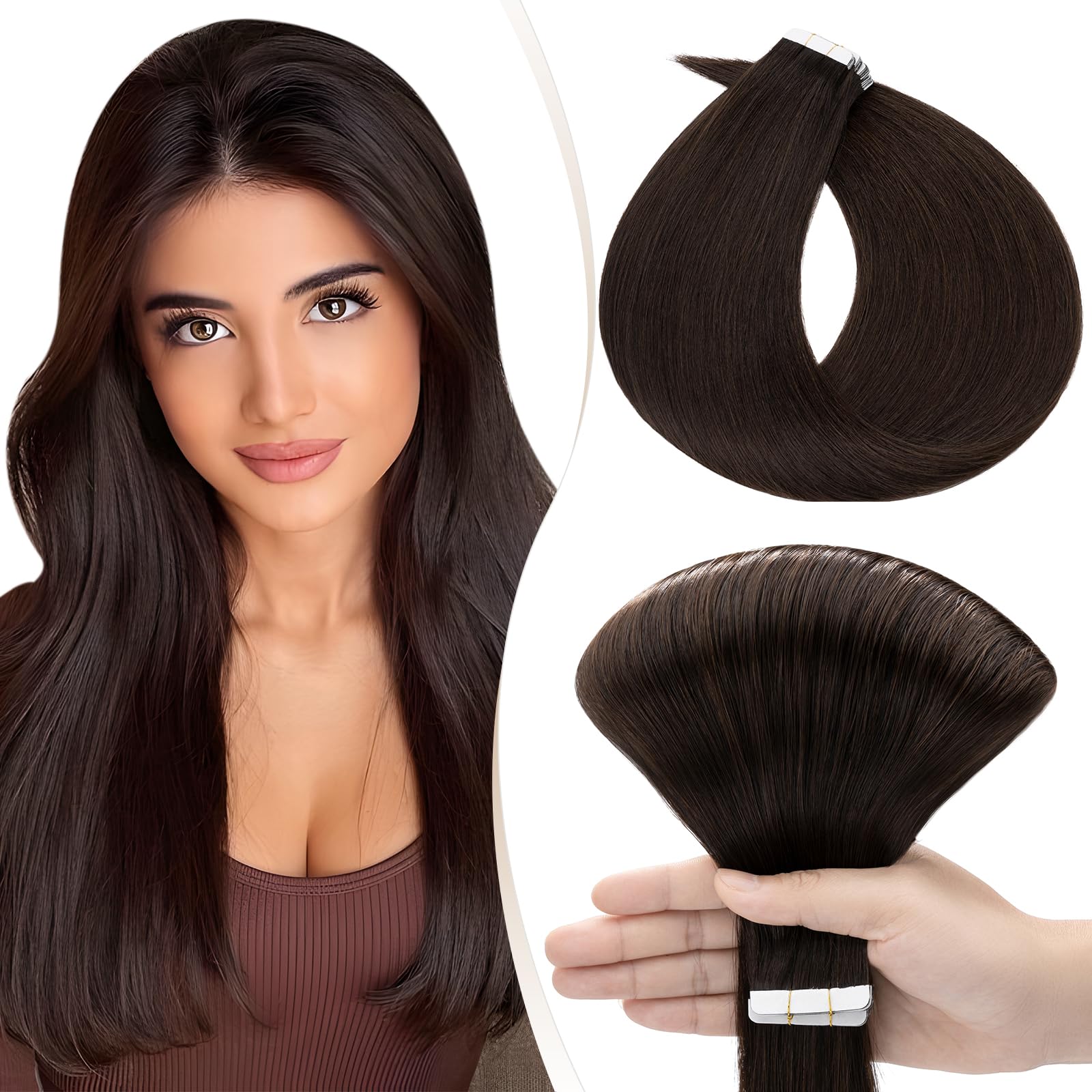Elailite Tape in Hair Extensions Human Hair Real Human Hair 10 Pcs Invisible Thin Type
