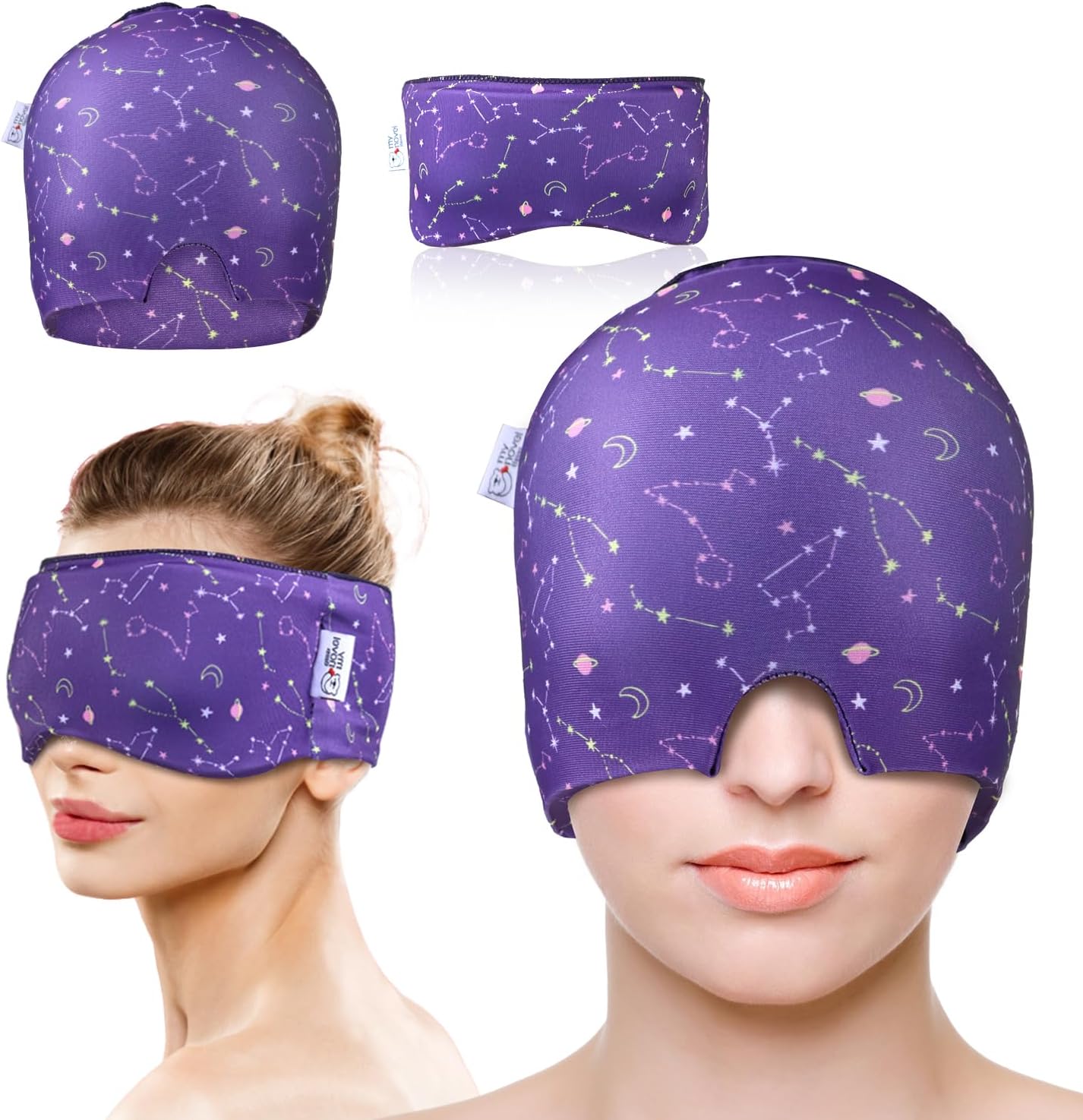 my novel things Migraine Relief Cap, Gel Cooling 2 Pack Set, Headache Relief with Hot/Cold Ice Cap, Instant Headache Relief, Reusable Ice Pack for Stress Sinus Relief Migraine Mask Gift for Women Man