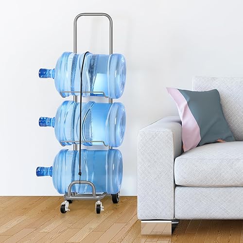 Miniatura 6 de Soporte para jarra de agua de 5 galones con ruedas, soporte resistente para botellas de agua con estante plegable, organizador de almacenamiento