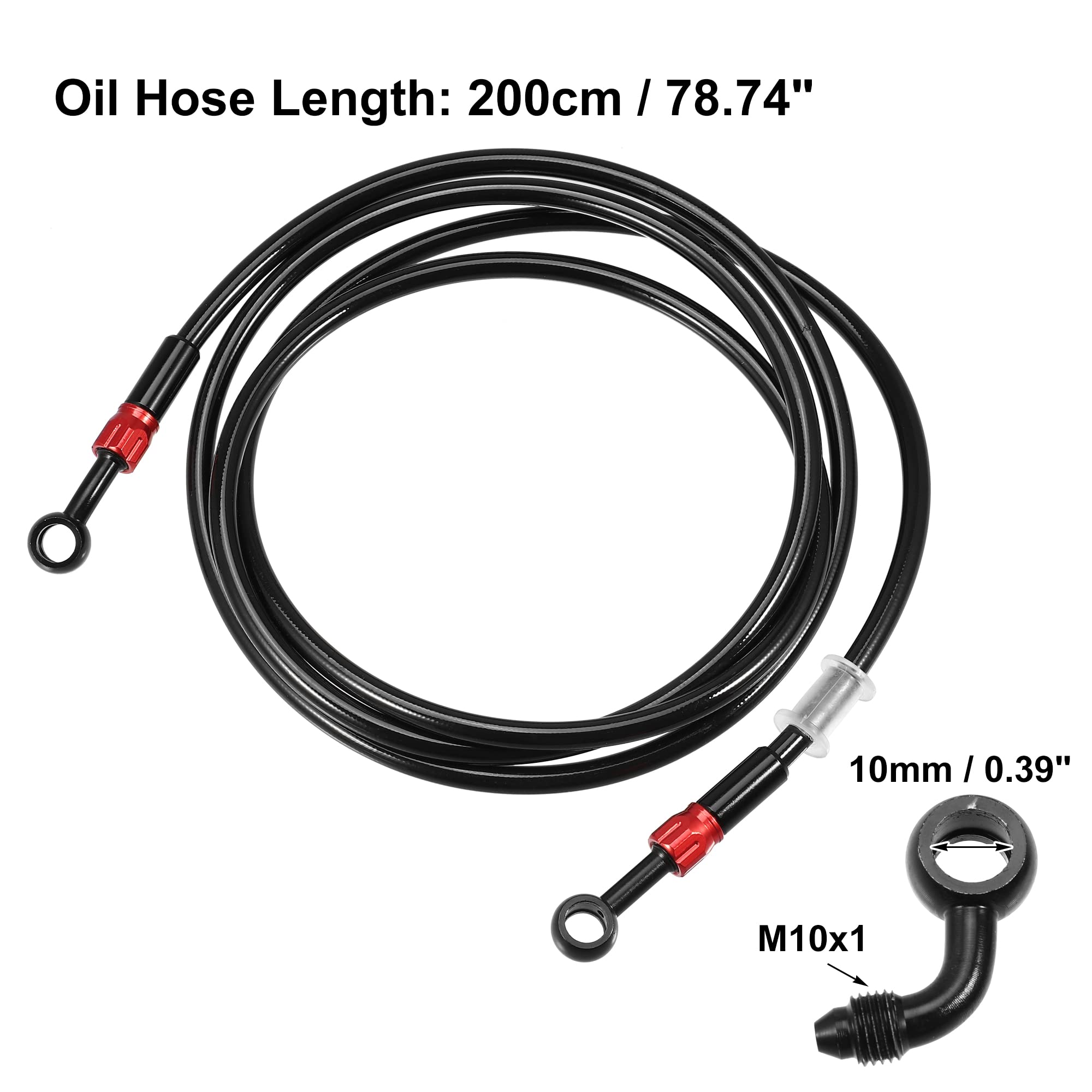 A ABSOPRO 1 Juego AN3 28 90 Grados Motocicleta Freno Manguera Línea 200cm Negro | Silicona Y Aluminio, M10X1, Diá. Int. 10Mm, Ángulo 28°, Para Scooters Y Veh. Todo Terreno, Sist. De Frenos Hidrául.