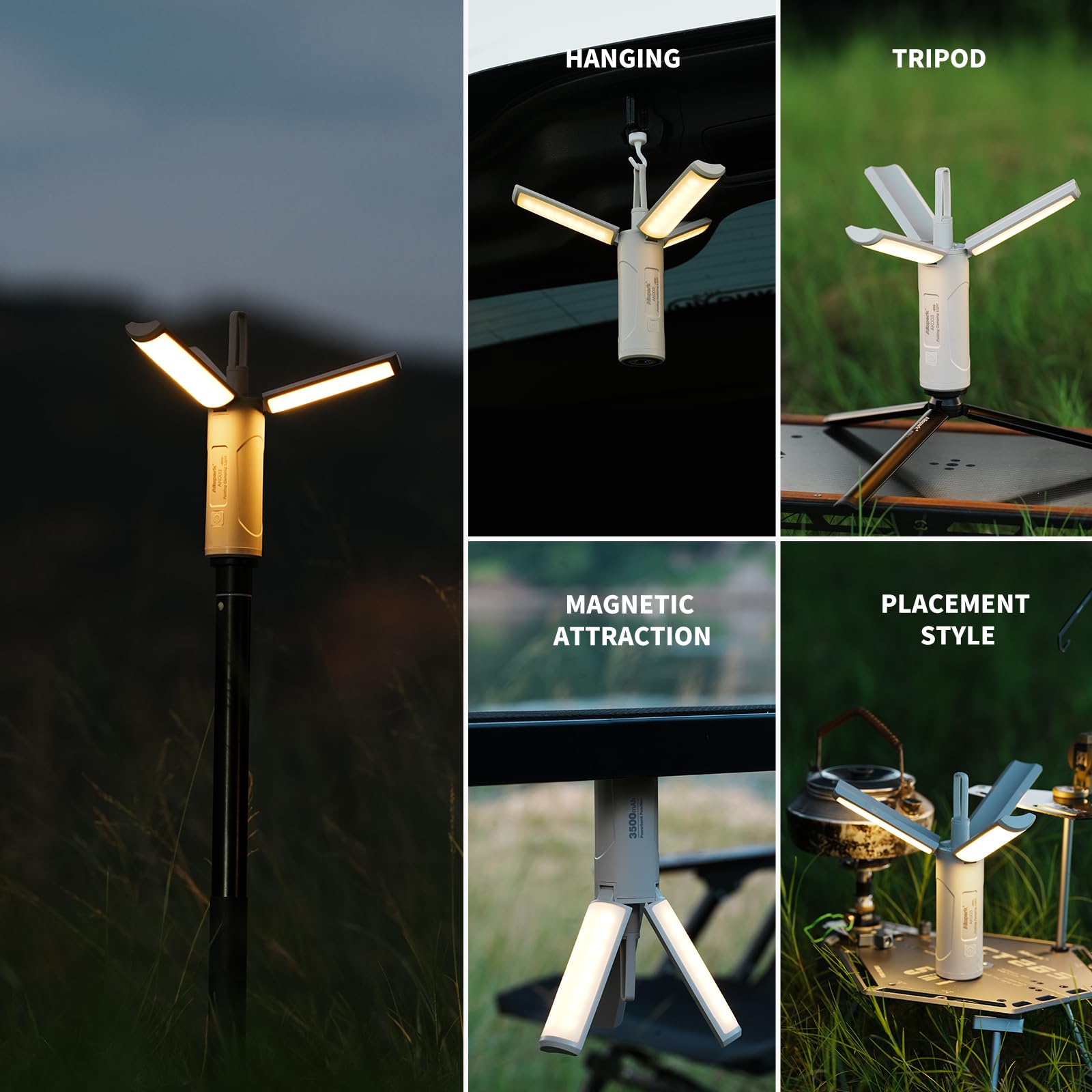 Linterna LED plegable para camping, Allspark USB, recargable, impermeable, luz colgante magnética para huracanes cortes de energía de emergencia, con soporte triangular retráctil