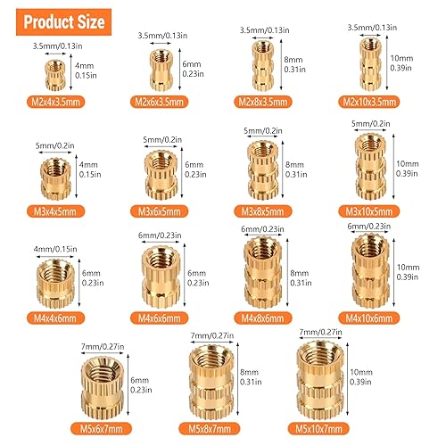 Miniatura 2 de Canitu Juego de 420 tuercas moleteadas de rosca hembra M2 M3 M4 M5 Inserto roscado Tuercas de inserción de latón Juego de calor Conjunto de moldeo