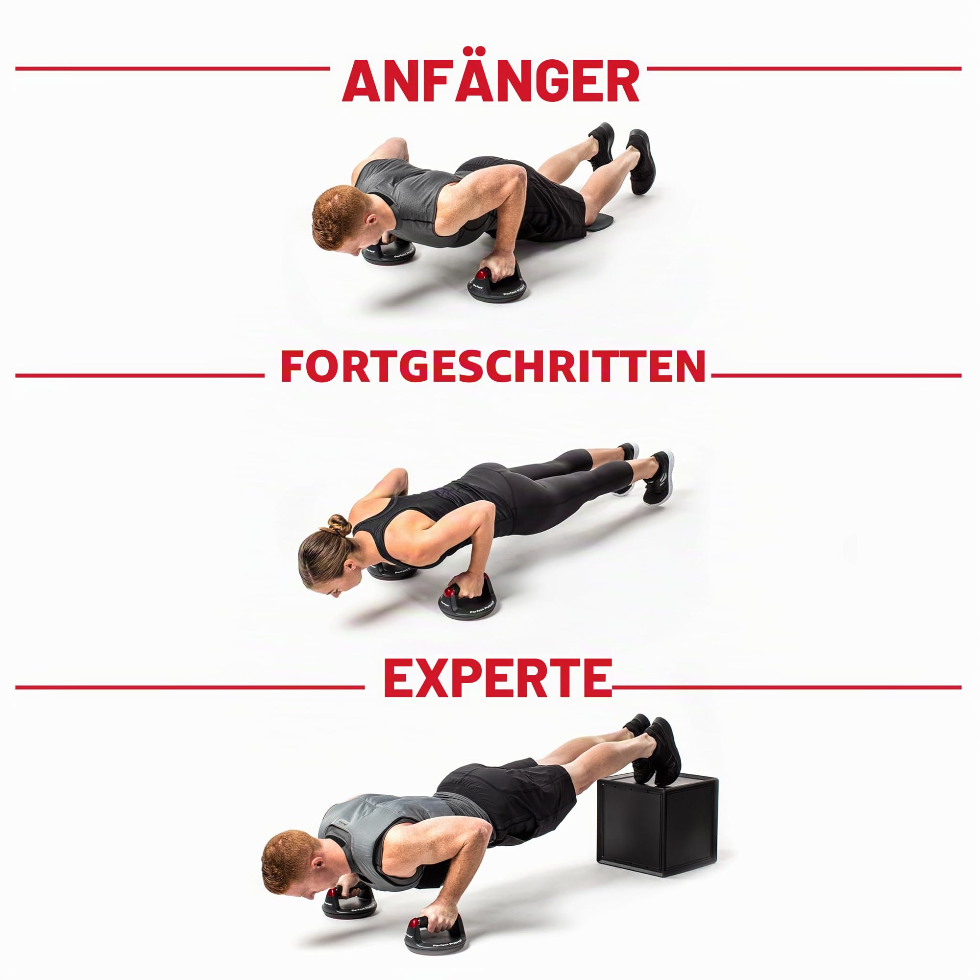 Perfect Fitness Liegestützgriffe Push Up, Fitnessgeräte für Zuhause, Schwarz, 2 Stück