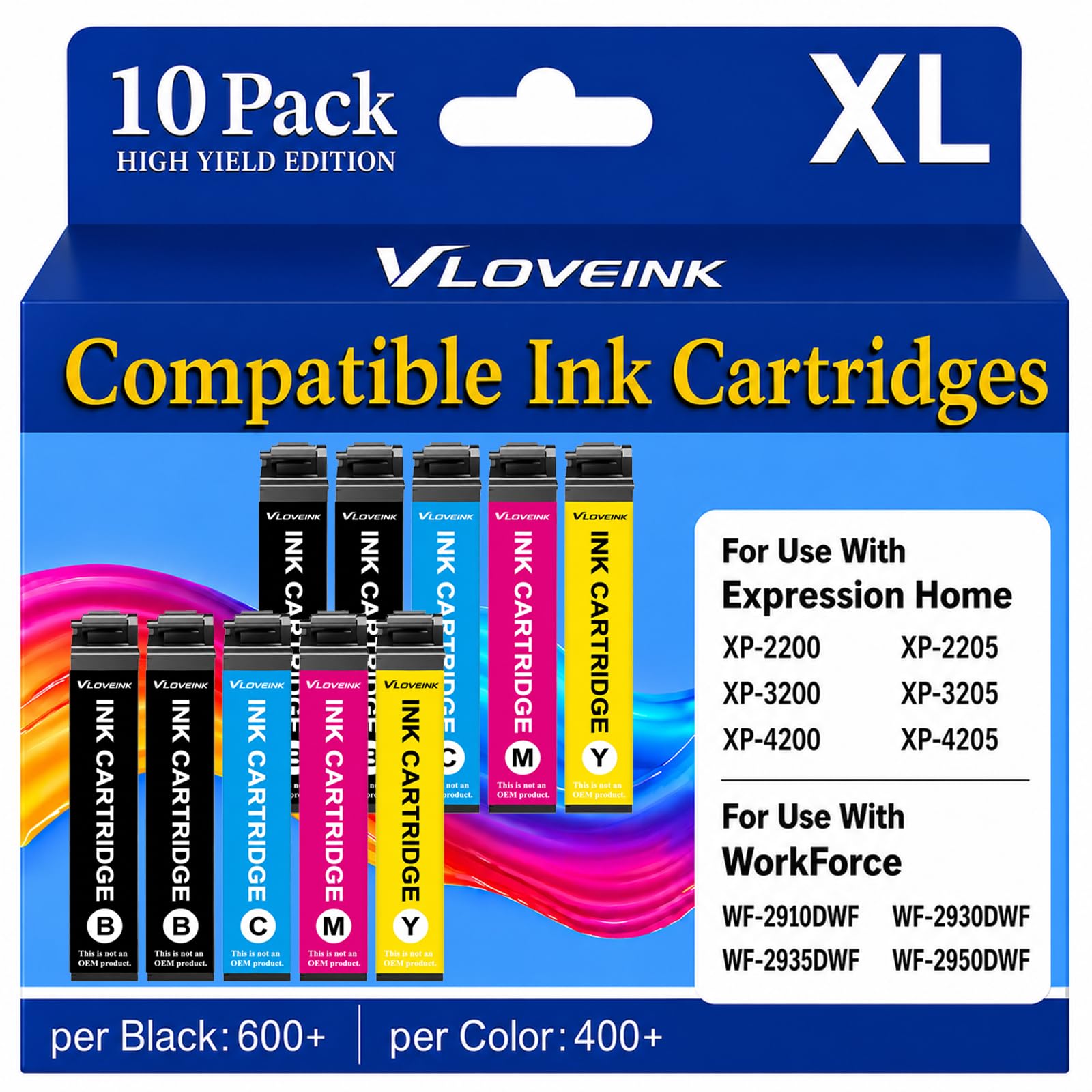 VLOVEINK Kompatibel mit 604XL Druckerpatronen für Epson XP 3200 XP 2205 | Kompatibel für Epson 604 XL für XP-2205 XP-3200 XP-4200 XP-3205 XP-4205 XP-2200 Workforce WF-2910 WF-2930 WF-2950 (10er-Pack)