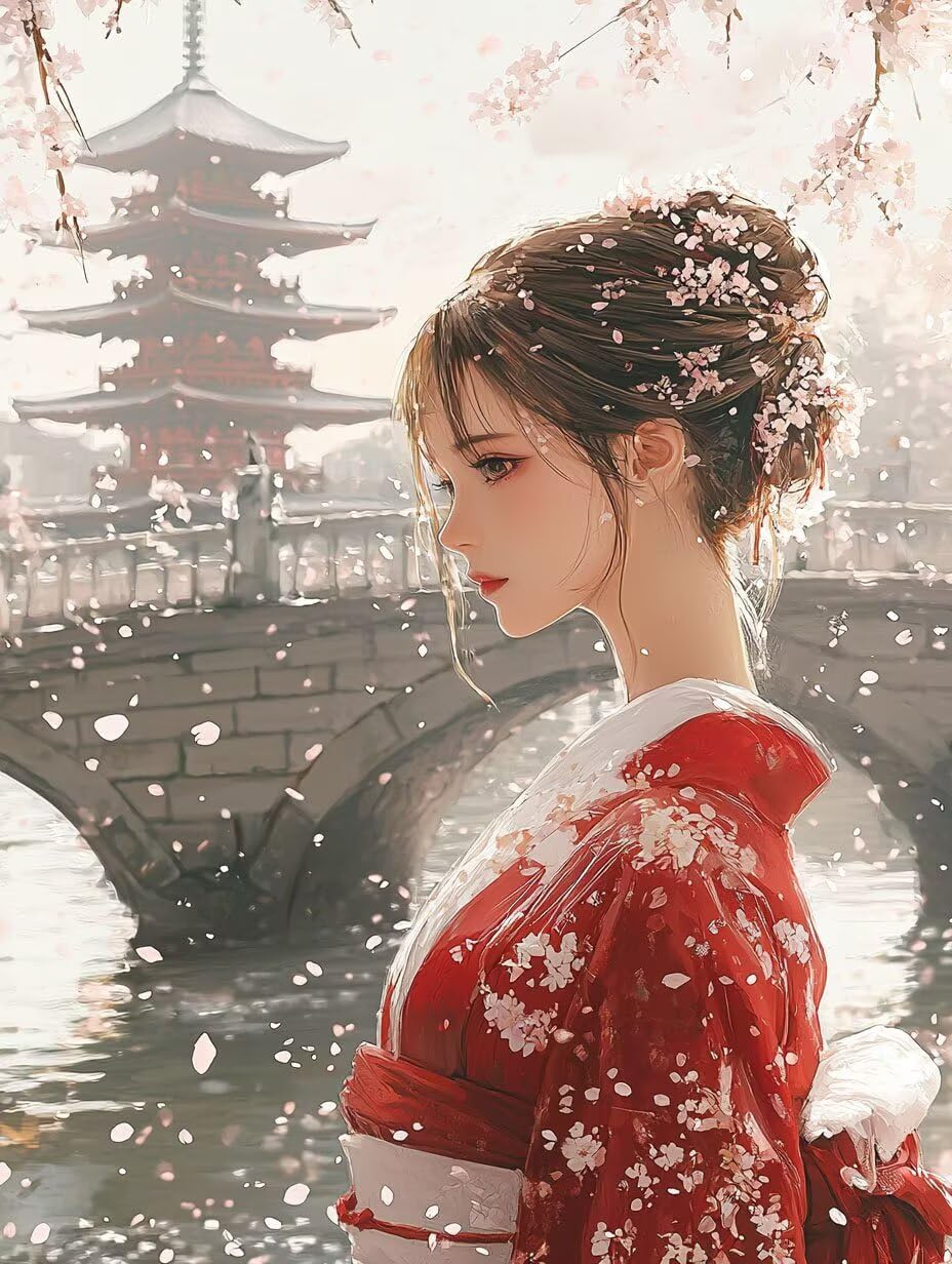 Sottotetto e geisha Dipingere con i Numeri per Adulti, 70x90cm a-280 | Paint by Numbers Kit con Pennelli e Acrilico Pigmento, Fai da te Olio La Pittura di Numeri Kit, Decora la Casa, senza Cornice