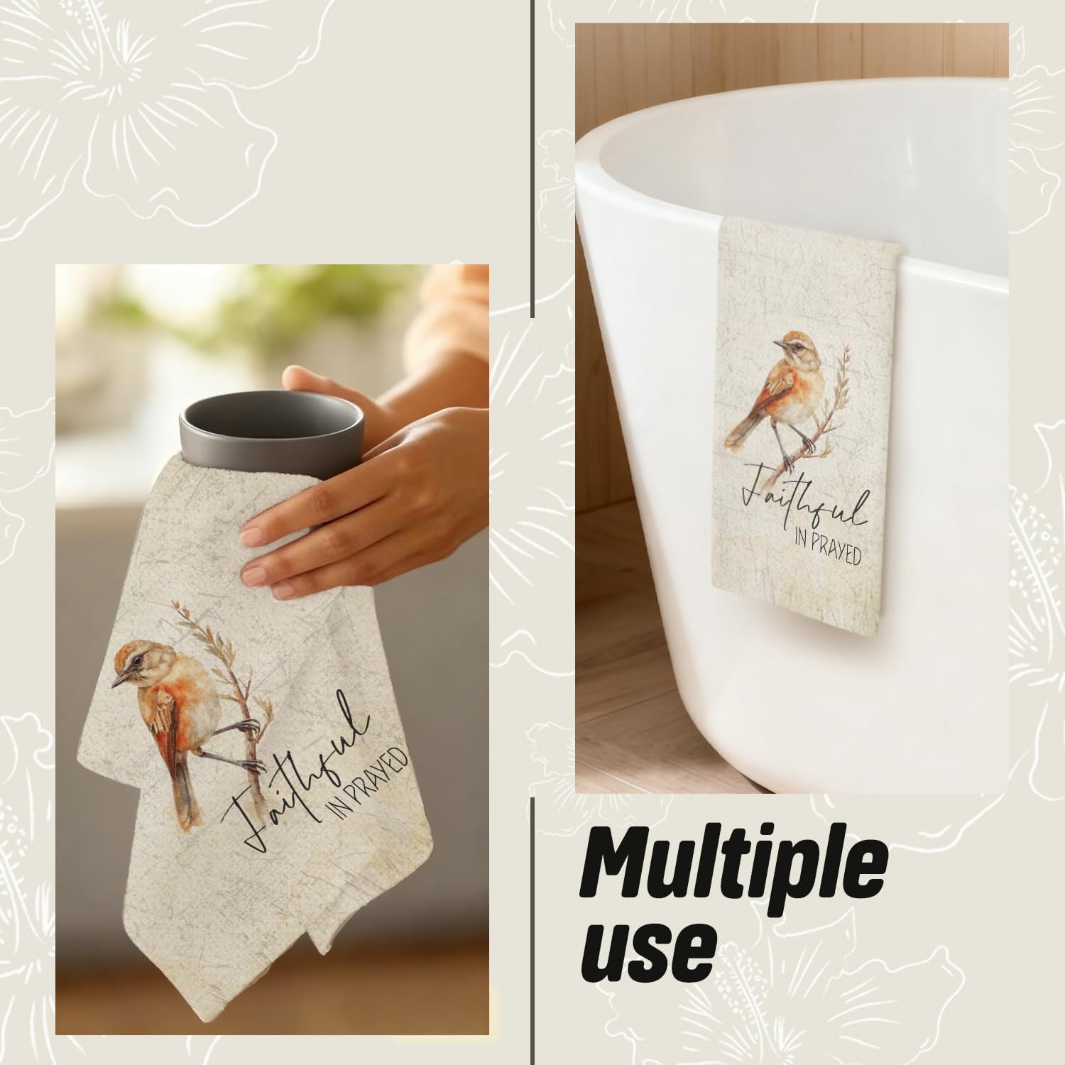 Vintage Christian Bird Kitchen Dish Towels, Bird Lover Gifts, Christian Gifts for Women Men, Inspirational Bible Verse Decorative Hand Tea Towels for Kitchen Bathroom, 16x24 Inch Set of 4 - Image 5