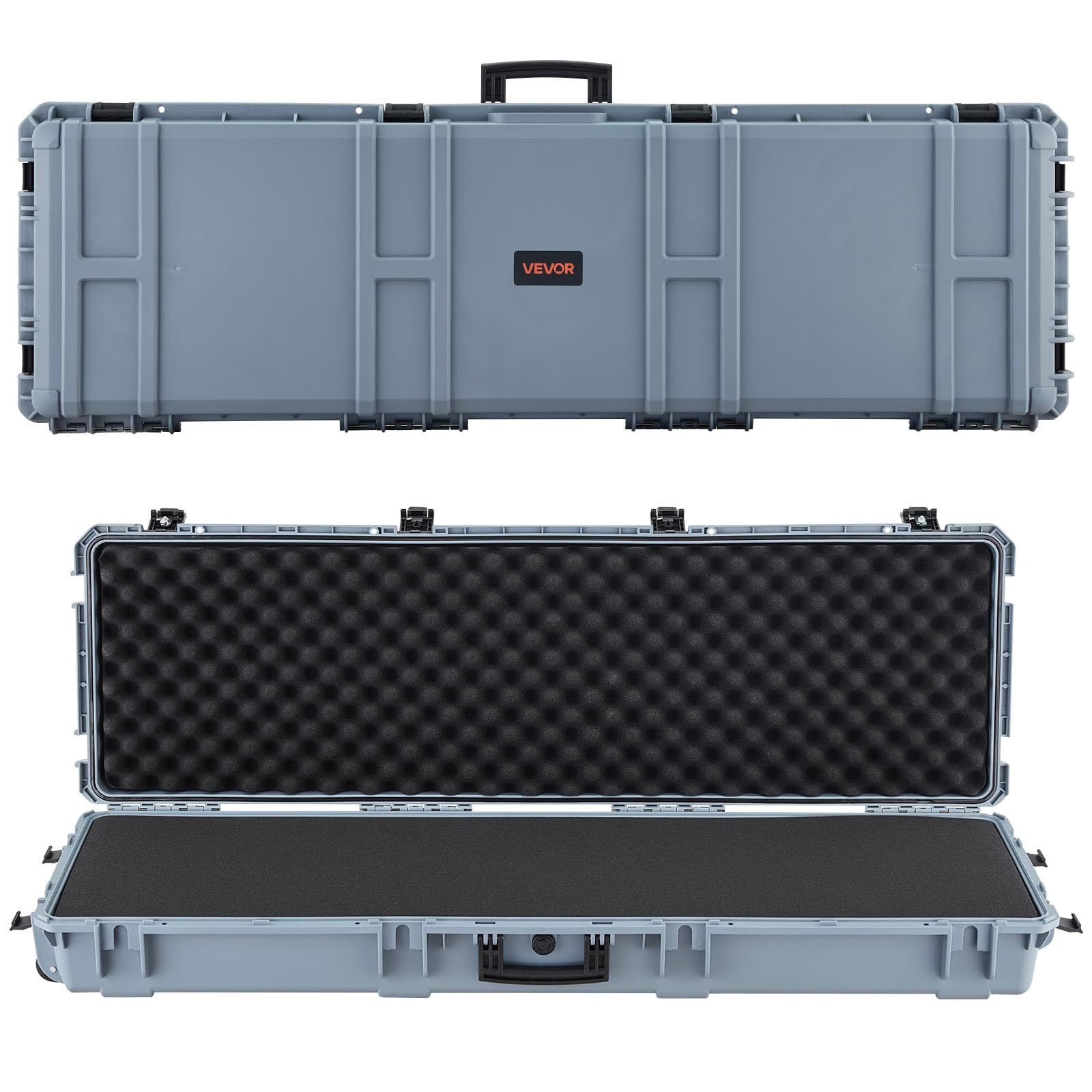 VEVOR Estuche Rígido para Armas Largas, con Cerradura y Espuma Precortada de 4 Capas, Enrollable, Resistente al Agua IP67 y Polvo, 1391 x 435 x 188 mm, Color Gris, para Viajes en Avión y Tren