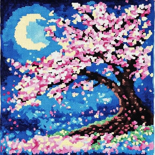 XDEGHUANGSS Juego de cojines de nudos, kit de cojín con gancho para atar uno mismo para adolescentes o principiantes adultos, paquete de anudados, 43 x 43 cm, flor de cerezo y árbol