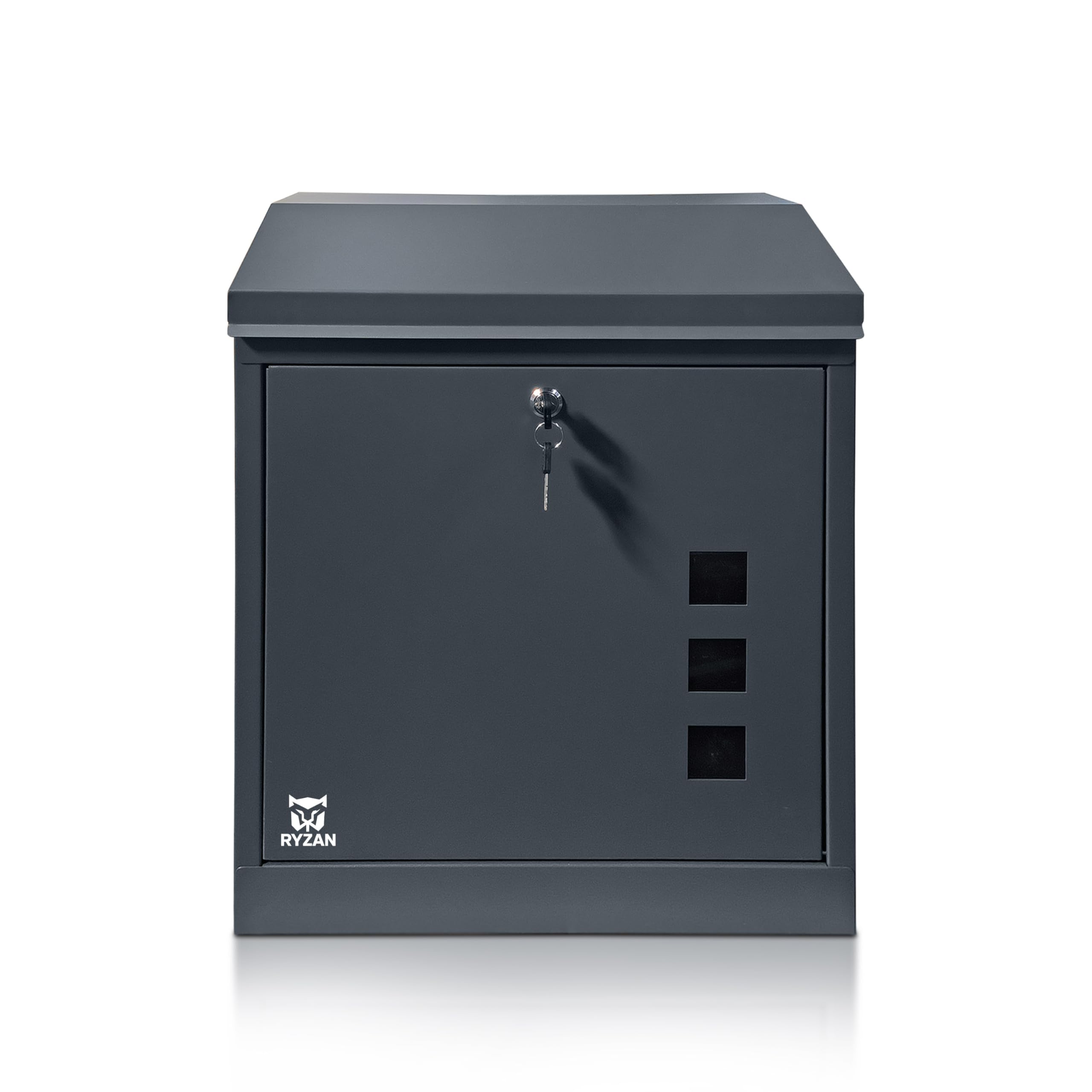 RYZAN Wall Mounted Parcel Box, Secure Black Delivery Box, Weatherproof Lockable Drop Box for Multiple Large Parcels, 52.2 x 43.4 x 25 cm