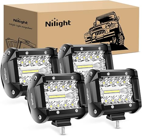 Nilight 4Pcs LED Pods 4Inch 60W Triple Row Flood Spot