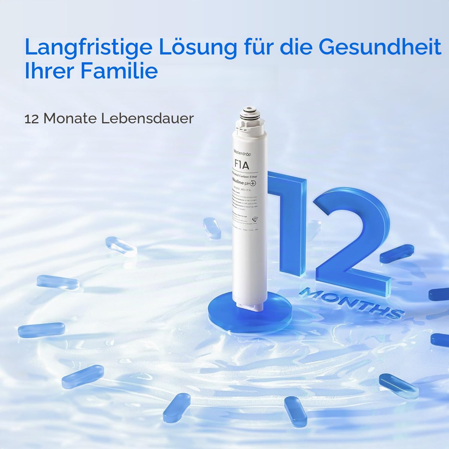 Waterdrop WD-F1A Alkaline Mineral pH+ Filter, Ersatz für WD-X12-Alkaline & WD-X16 Umkehrosmoseanlage, 12 Monate Lebensdauer