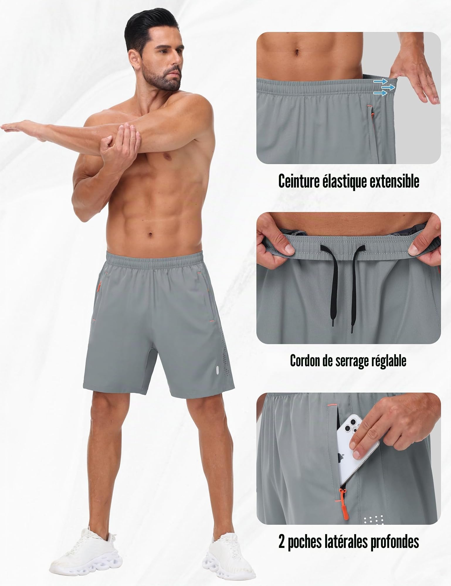 Short De Sport Homme Lot De 2 Séchage Rapide Course d'Entraînement Court Pantalon Fitness Gym Short avec Poches Zippées